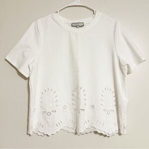 Bagatelle Collection White Embroidered Feminine Flirty Tee Shirt Cotton Top